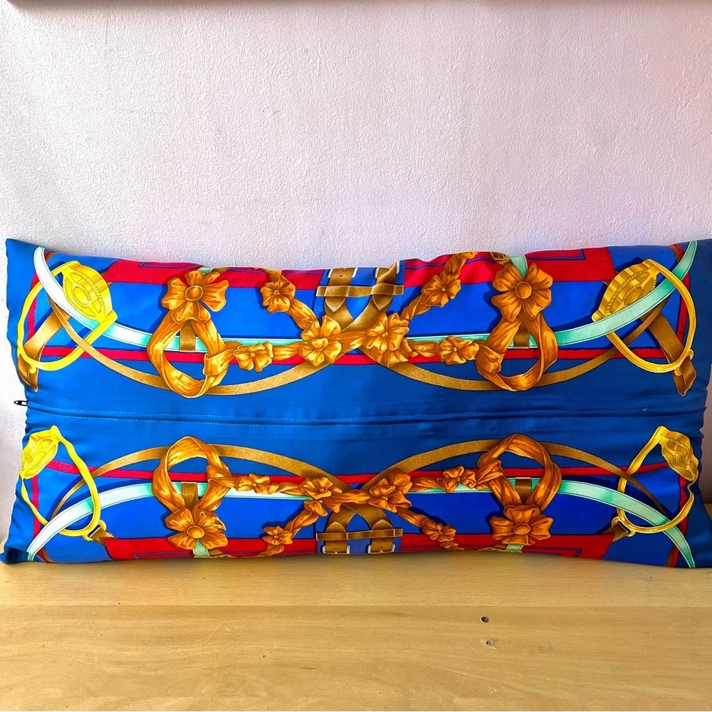 VINTAGE HERMES FRANCE LARGE OVERSIZED SILK CUSTOM MADE PILLOW ONE OF A KIND